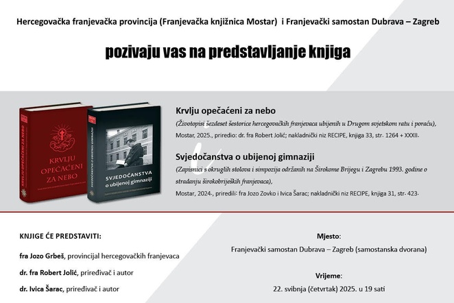Predstavljanje knjiga - "Krvlju opečaćeni za nebo" i "Svjedočanstvo o ubijenoj gimnaziji"